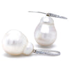 18ct White Gold Baroque South Sea Pearl and Diamond Drop Earrings 0.12ct