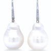 18ct White Gold Baroque South Sea Pearl and Diamond Drop Earrings 0.12ct