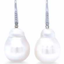 Load image into Gallery viewer, 18ct White Gold Baroque South Sea Pearl and Diamond Drop Earrings 0.12ct