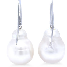 Load image into Gallery viewer, 18ct White Gold Baroque South Sea Pearl and Diamond Drop Earrings 0.12ct