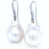 18ct White Gold Baroque South Sea Pearl and Diamond Drop Earrings 0.12ct