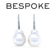 Load image into Gallery viewer, 18ct White Gold Baroque South Sea Pearl and Diamond Drop Earrings 0.12ct