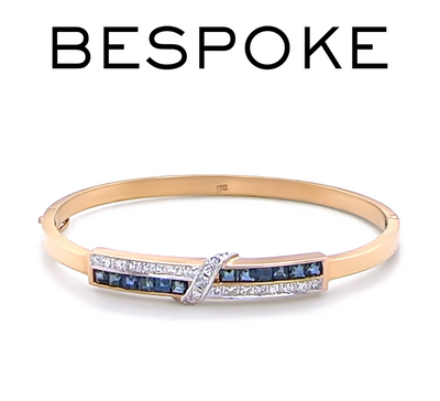 14ct Yellow and White Gold Sapphire and Diamond Hinged Bracelet 0.38ct 16g