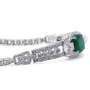 Bespoke 14ct White Gold Emerald & Diamond "Art-Deco" Bracelet 8.19ct