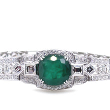 Load image into Gallery viewer, Bespoke 14ct White Gold Emerald &amp; Diamond &quot;Art-Deco&quot; Bracelet 8.19ct
