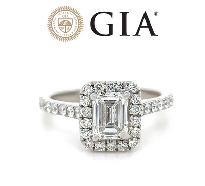 GIA 18ct White Gold Emerald Cut Diamond Engagement Ring 1.59ct