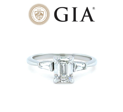 GIA 14ct White Gold Emerald Cut Diamond Ring 1.27ct 2.5g