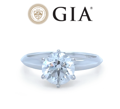 GIA 18ct White Gold Round Brilliant Cut Diamond Engagement Ring 1.50ct