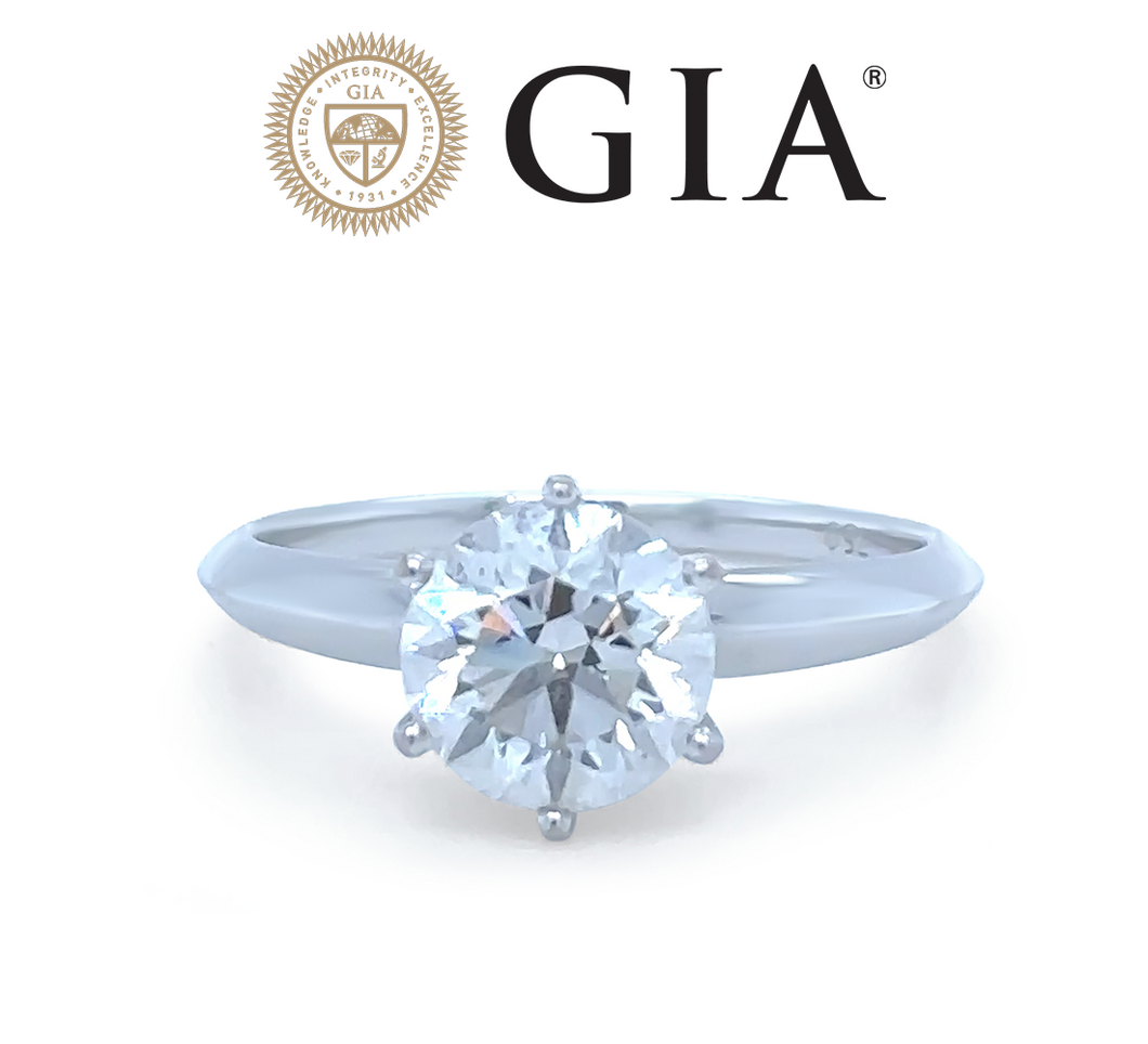 GIA 18ct White Gold Round Brilliant Cut Diamond Engagement Ring 1.50ct