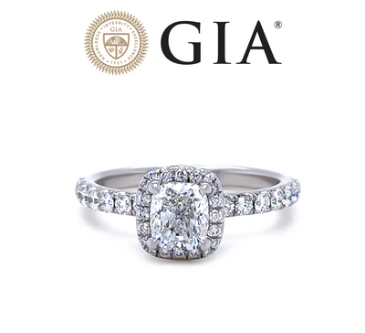 GIA 18ct White Gold Cushion Cut Diamond Engagement Ring 1.52ct