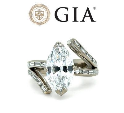 GIA 14ct White Gold Marquise Diamond Ring 3.52ct