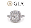 GIA 18ct White Gold Emerald Cut Diamond Halo Ring 2.15ct 5.20g