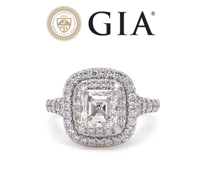 GIA 18ct White Gold Emerald Cut Diamond Halo Ring 2.15ct 5.20g