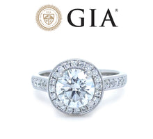 Load image into Gallery viewer, GIA Platinum Round Brilliant Cut Diamond Halo Ring 1.48ct 5.8g