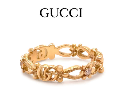 Gucci 18ct Yellow Gold Flora Diamond Ring 0.06ct 2.89g