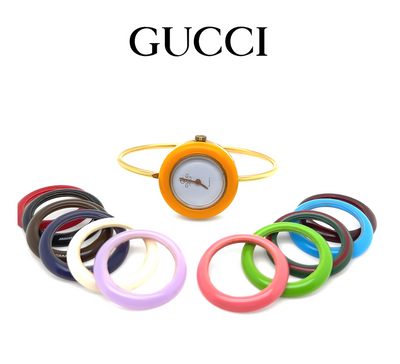 Gucci Gold Plated Bezel Watch with 12 Interchangeable Bezels