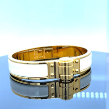 Load image into Gallery viewer, Hermes Yellow Gold Hinged Bracelet - White