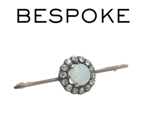 Bespoke Opal And Diamond Round Cluster Bar Brooch 1.84ct