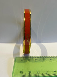 Hermes Red Enamel Gold Plated Caleche Narrow Bangle Bracelet