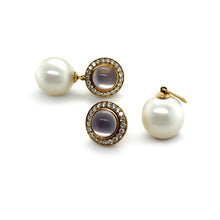Load image into Gallery viewer, Paspaley 18ct Yellow Gold Muse Pearl, Rose Quartz &amp; Diamond Earrings 0.64ct 15.27g
