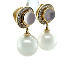 Load image into Gallery viewer, Paspaley 18ct Yellow Gold Muse Pearl, Rose Quartz &amp; Diamond Earrings 0.64ct 15.27g