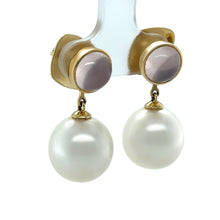 Load image into Gallery viewer, Paspaley 18ct Yellow Gold Muse Pearl, Rose Quartz &amp; Diamond Earrings 0.64ct 15.27g