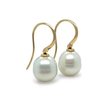 Load image into Gallery viewer, Paspaley 18ct Yellow Gold Keel Edge South Sea Pearl Earrings 10-11mm 6.64g