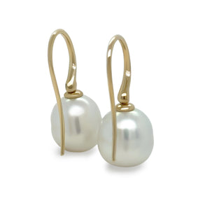 Paspaley 18ct Yellow Gold Keel Edge South Sea Pearl Earrings 10-11mm 6.64g