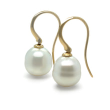Load image into Gallery viewer, Paspaley 18ct Yellow Gold Keel Edge South Sea Pearl Earrings 10-11mm 6.64g