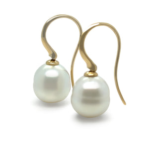 Paspaley 18ct Yellow Gold Keel Edge South Sea Pearl Earrings 10-11mm 6.64g