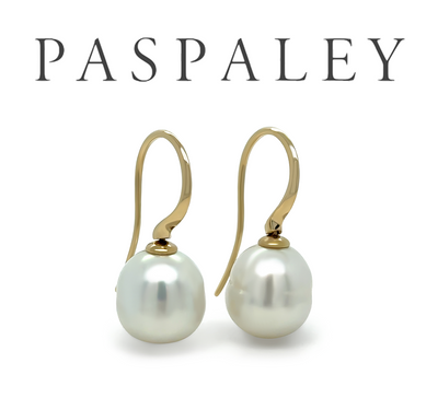Paspaley 18ct Yellow Gold Keel Edge South Sea Pearl Earrings 10-11mm 6.64g