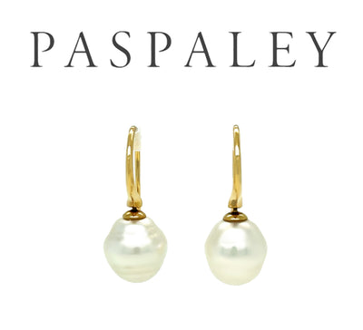 Paspaley 18ct Yellow Gold Australian South Sea Pearl Shepherd Hook Earrings 5.4g