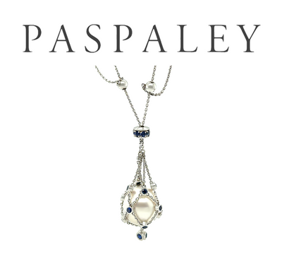 Paspaley 18ct White Gold South Sea Pearl & Sapphire Lavalier Pendant 13.62g
