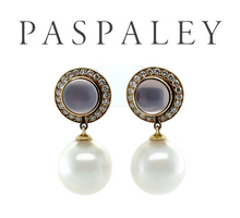 Load image into Gallery viewer, Paspaley 18ct Yellow Gold Muse Pearl, Rose Quartz &amp; Diamond Earrings 0.64ct 15.27g