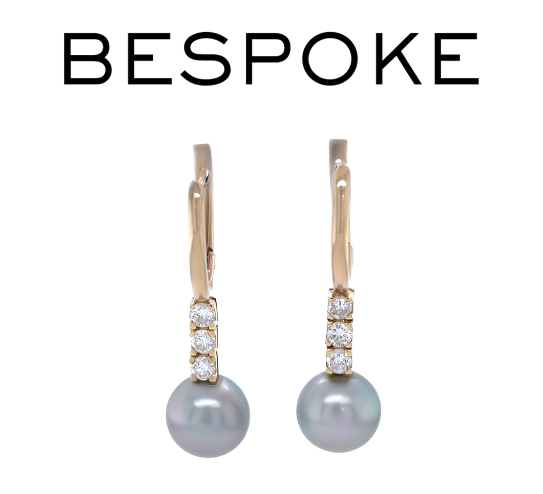 9ct Yellow Gold Tahitian Pearl and Diamond Drop Earrings 0.60ct