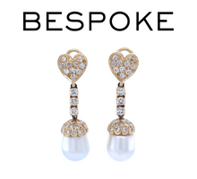 Load image into Gallery viewer, 18ct Yellow Gold South Sea Pearl and Diamond Drop Earrings 1.80ct