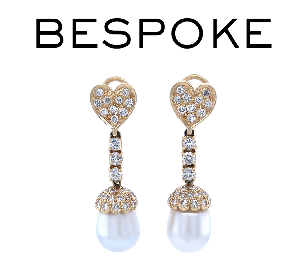 18ct Yellow Gold South Sea Pearl and Diamond Drop Earrings 1.80ct