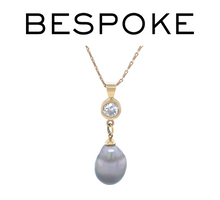 Load image into Gallery viewer, 18ct Yellow Gold Baroque Black Cultured Pearl and Diamond Drop Pendant Necklace 1.02ct