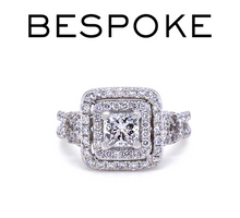 Load image into Gallery viewer, 18ct White Gold Princess Cut Diamond Halo Ring 1.85ct 6.3g