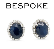 Load image into Gallery viewer, 14ct White Gold Sapphire &amp; Diamond Stud Earrings 7.56ct 4.66g