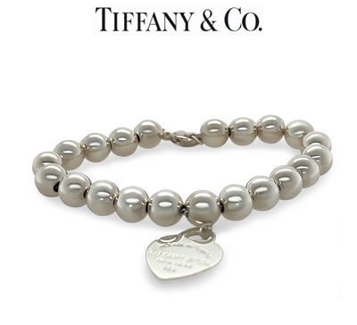 Tiffany and Co Sterling Silver Heart Tag Bead Bracelet