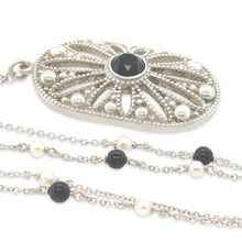 Load image into Gallery viewer, Tiffany &amp; Co. Sterling Silver Pearl and Black Onyx Necklace and Earrings Set 12.92g