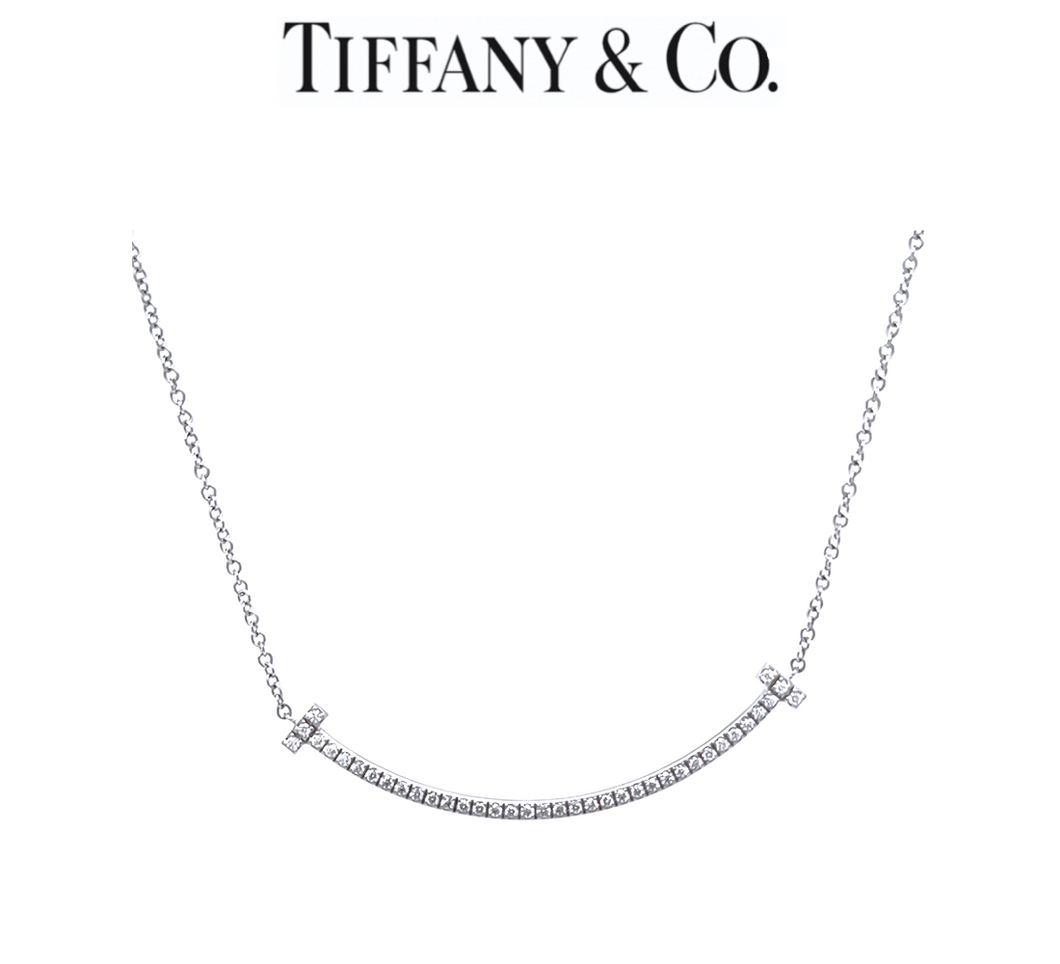 Tiffany & Co. 18ct White Gold T Smile Diamond Pendant 0.10ct 2.37g