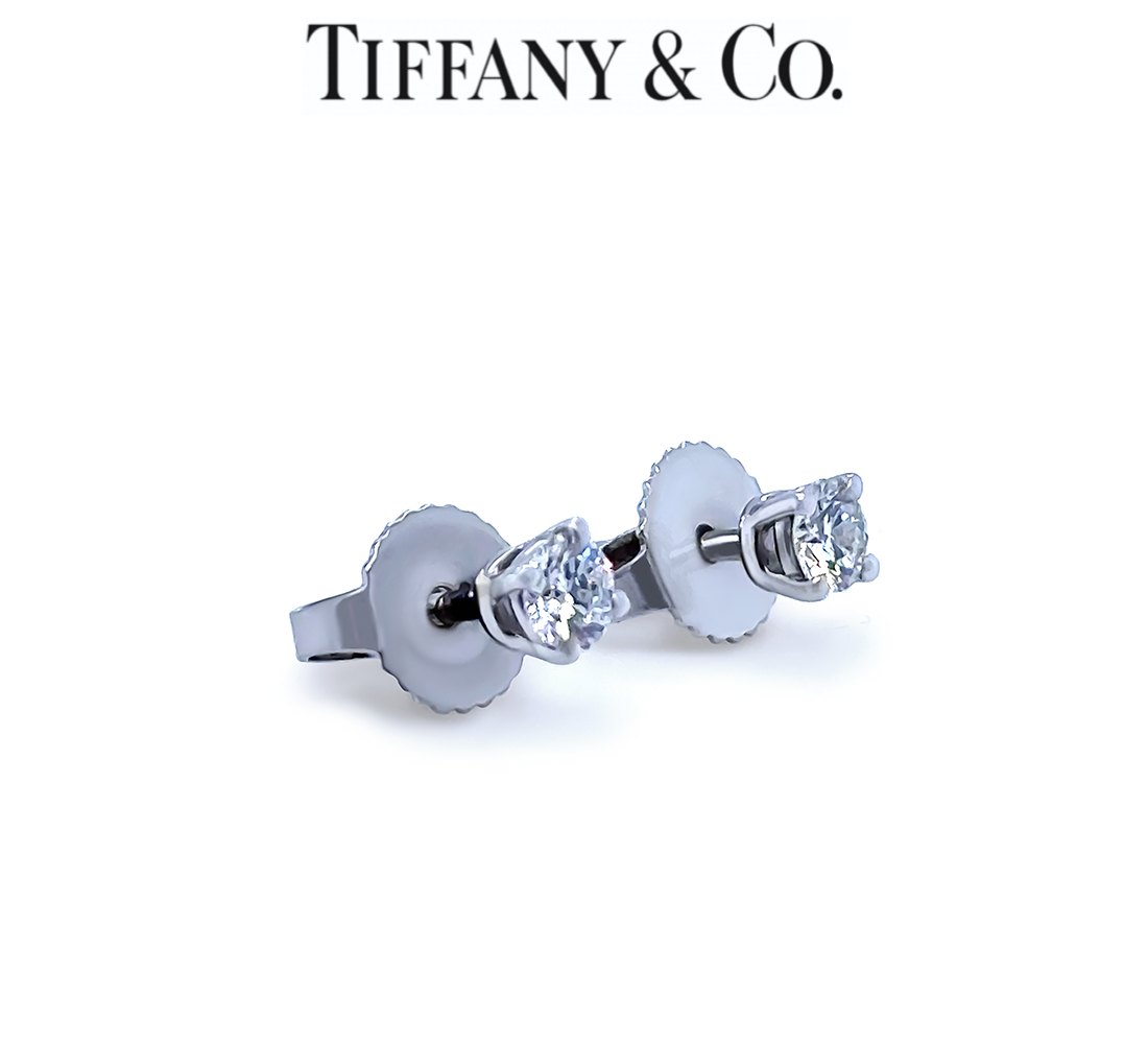 Tiffany Co Platinum Solitaire Diamond Stud Earrings 0.22ct