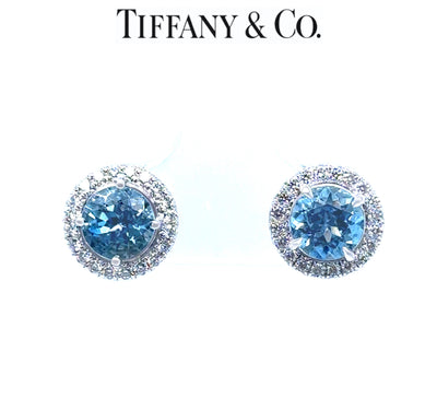 Tiffany & Co. Platinum Soleste Aquamarine & Diamond Earrings 1.22ct 6.28g