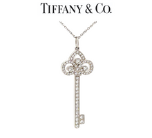 Load image into Gallery viewer, Tiffany &amp; Co Platinum Fleur De Lis Key Diamond Pendant Necklace 0.50ct
