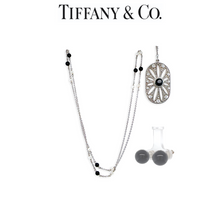 Load image into Gallery viewer, Tiffany &amp; Co. Sterling Silver Pearl and Black Onyx Necklace and Earrings Set 12.92g