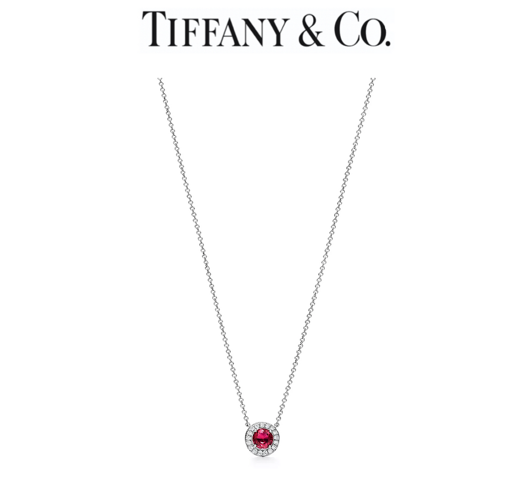 Tiffany Soleste pendant in Platinum with a Ruby and Diamonds