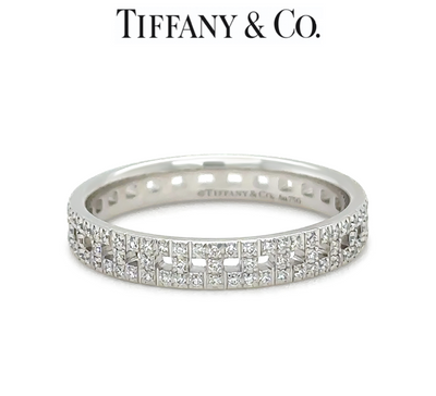 Tiffany & Co. 18ct White Gold T True Narrow Pavé Diamond Ring 0.23ct 3.73g