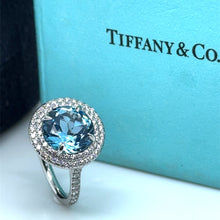 Load image into Gallery viewer, Tiffany &amp; Co. Platinum Soleste Aquamarine &amp; Diamond Ring 3.95ct 7.17g